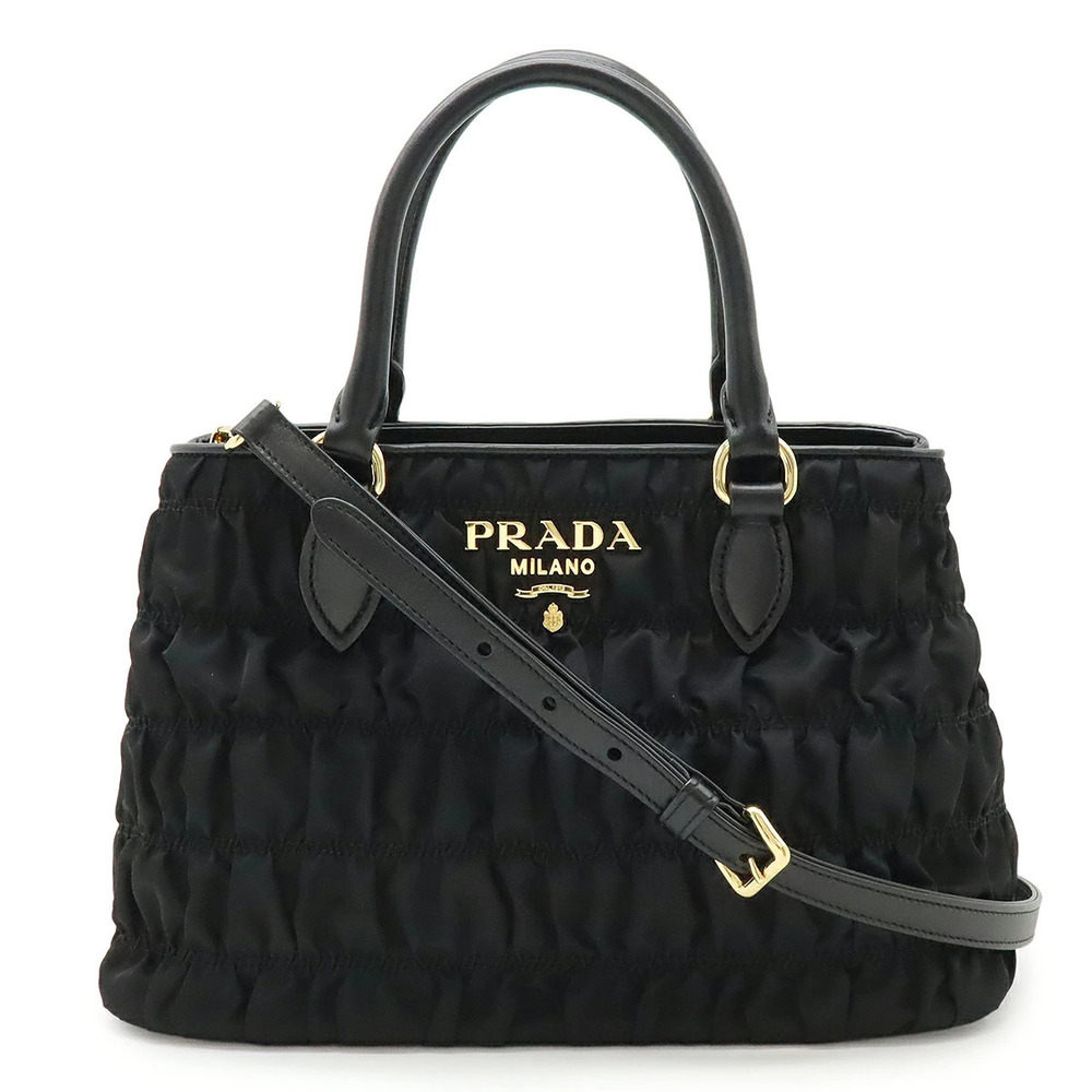 Prada Gathered Handbag Crossbody Bag Leather NERO Black